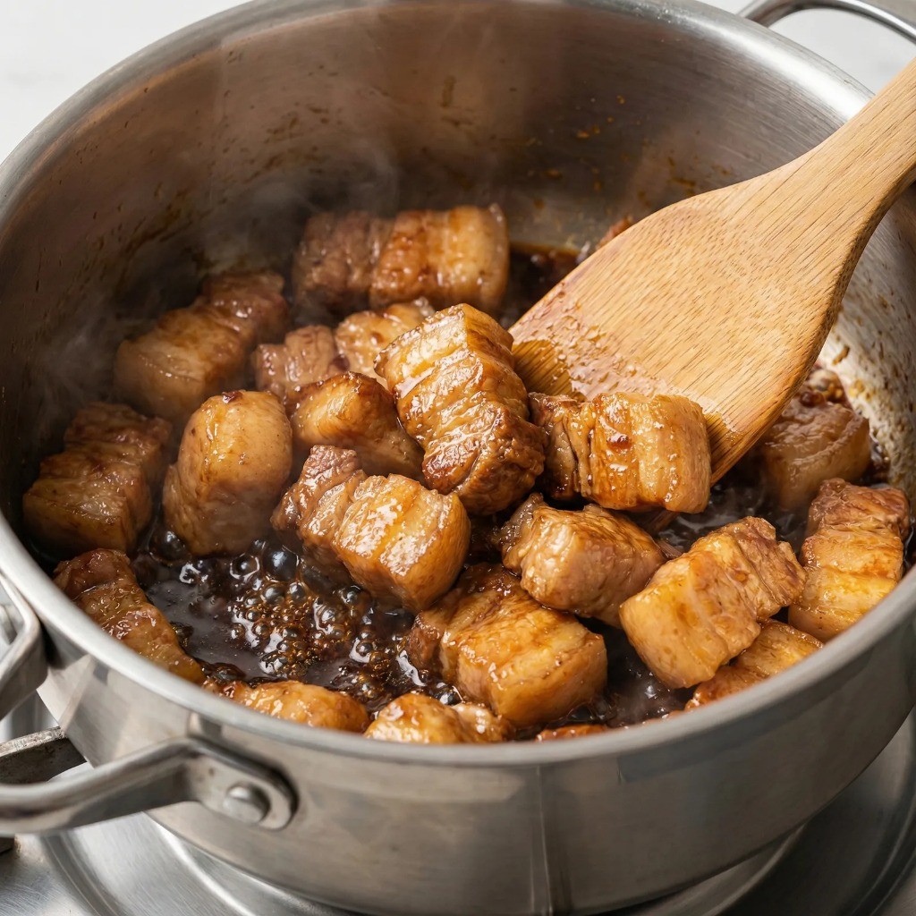 돼지고기 뒷다리살 볶기 - 진간장으로 불맛 입히는 과정