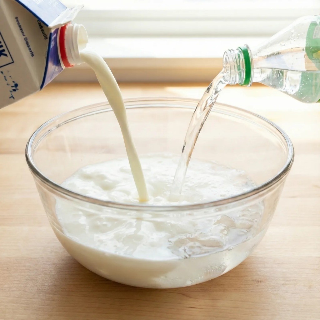 수박화채 만드는 법 - 볼에 흰 우유와 사이다를 섞어 국물 베이스 만들기