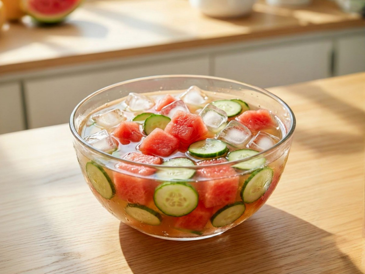 백종원 수박 오이 냉국 완성, 얼음이 동동 띄워진 시원한 여름 별미 수박 활용 요리