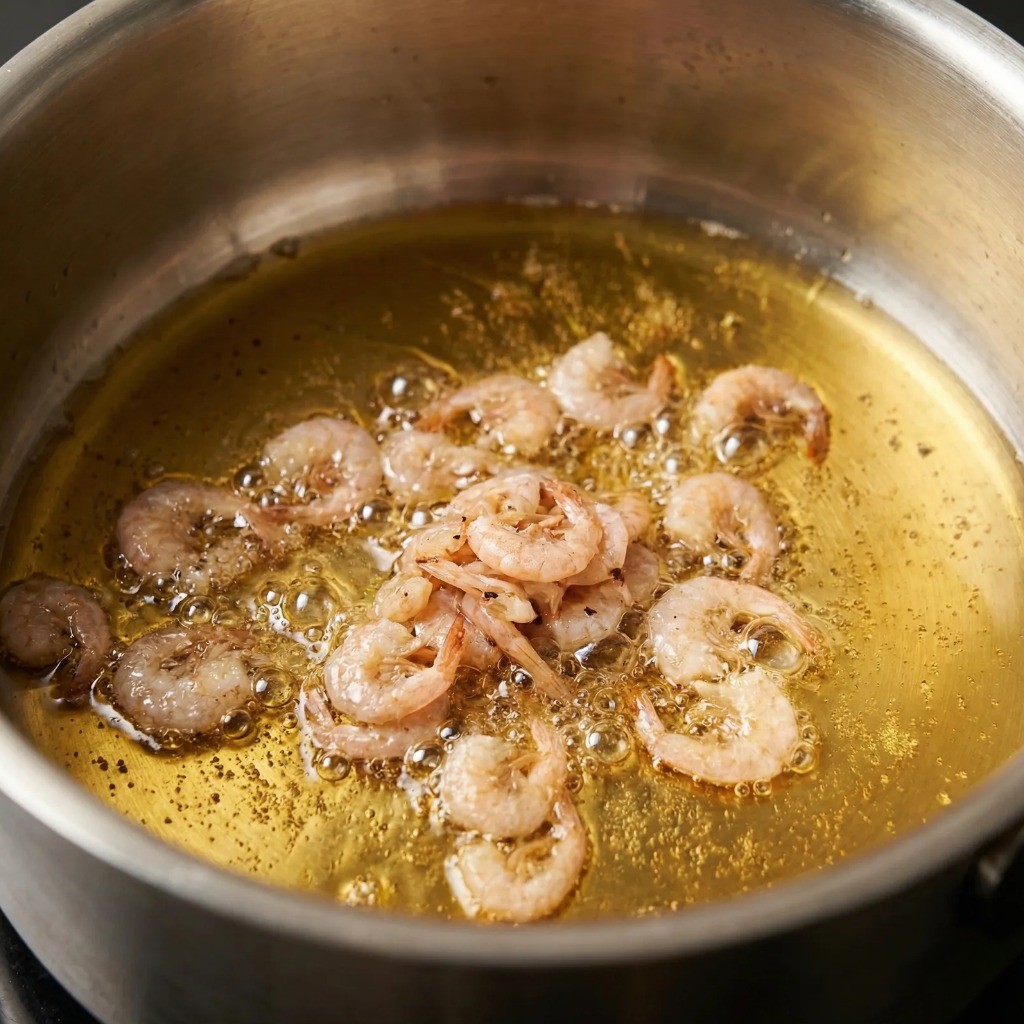 무라면 비법 레시피, 냄비에 들기름과 새우젓 볶아 고소한 풍미 내기