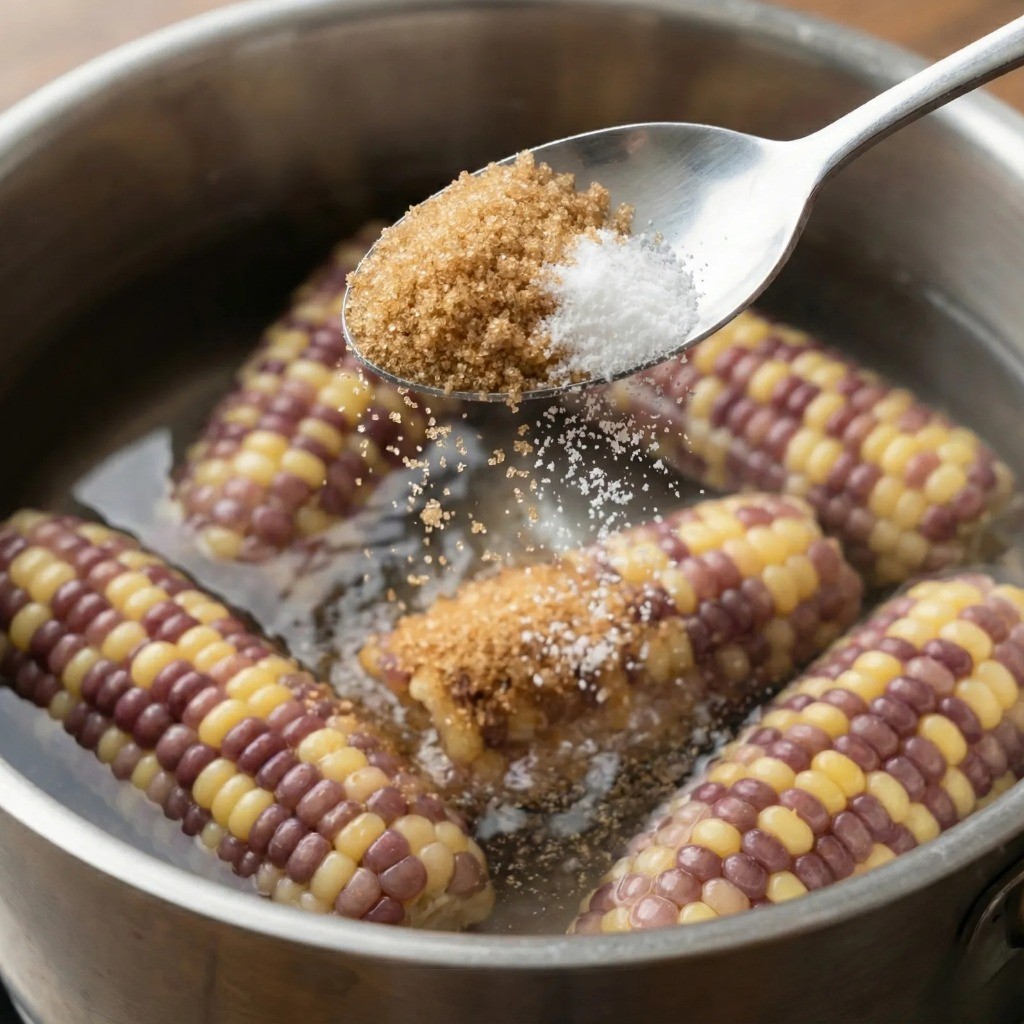 옥수수 맛있게 삶는 비법 재료: 꽃소금, 황설탕, 뉴슈가 비율 맞춰 넣기