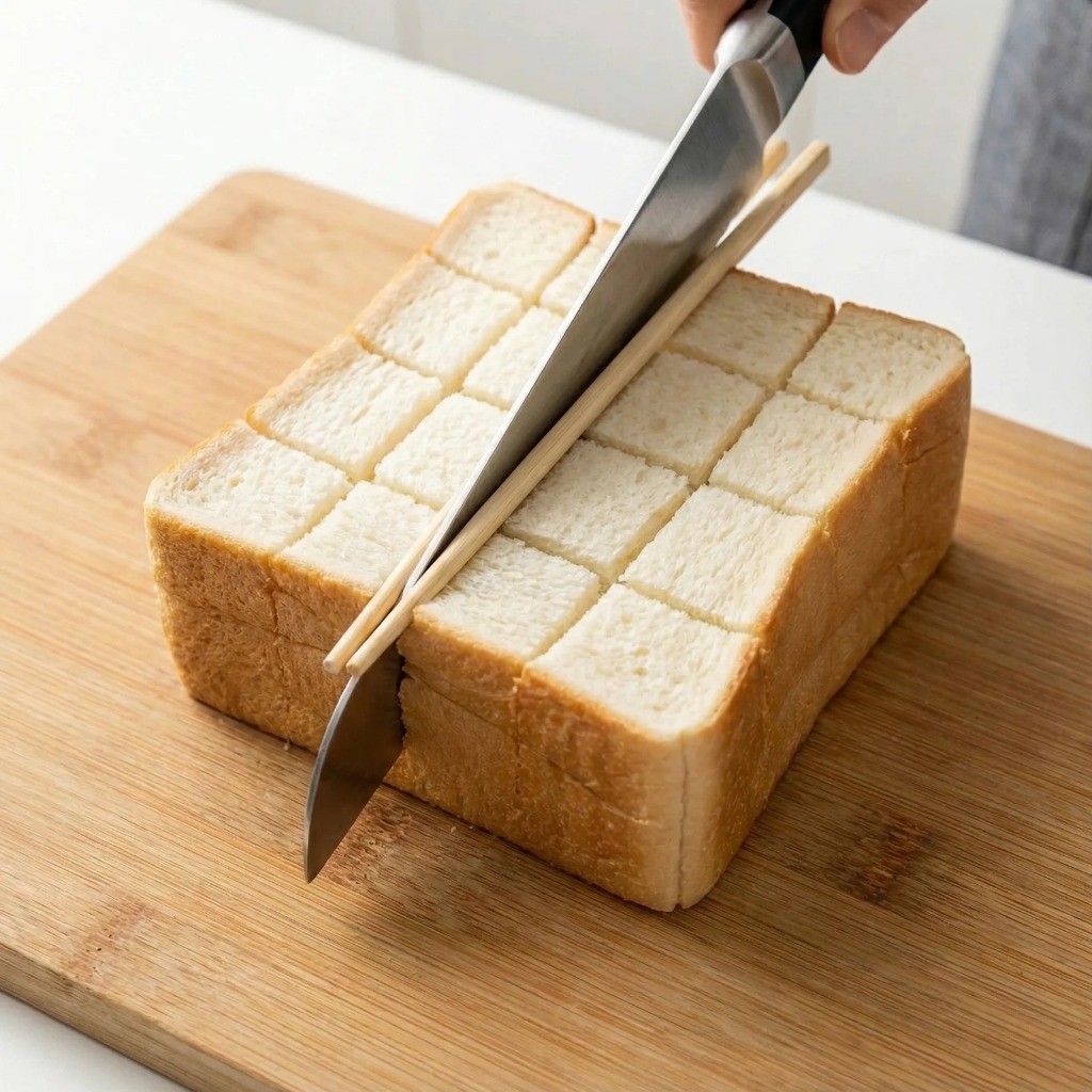 백종원 허니버터브레드 만들기 1단계: 통식빵 3x3 격자무늬 칼집 손질법