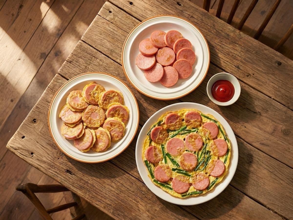 백종원 레시피로 만든 3가지 버전의 분홍 소세지전 완성 접시