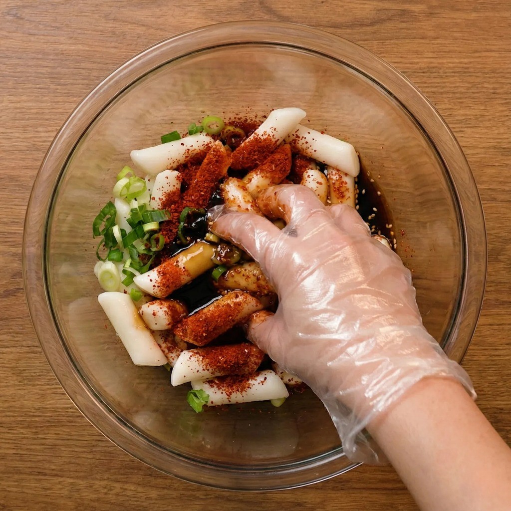 백종원 기름떡볶이 양념 비율: 고춧가루, 간장, 설탕, 참기름 섞기