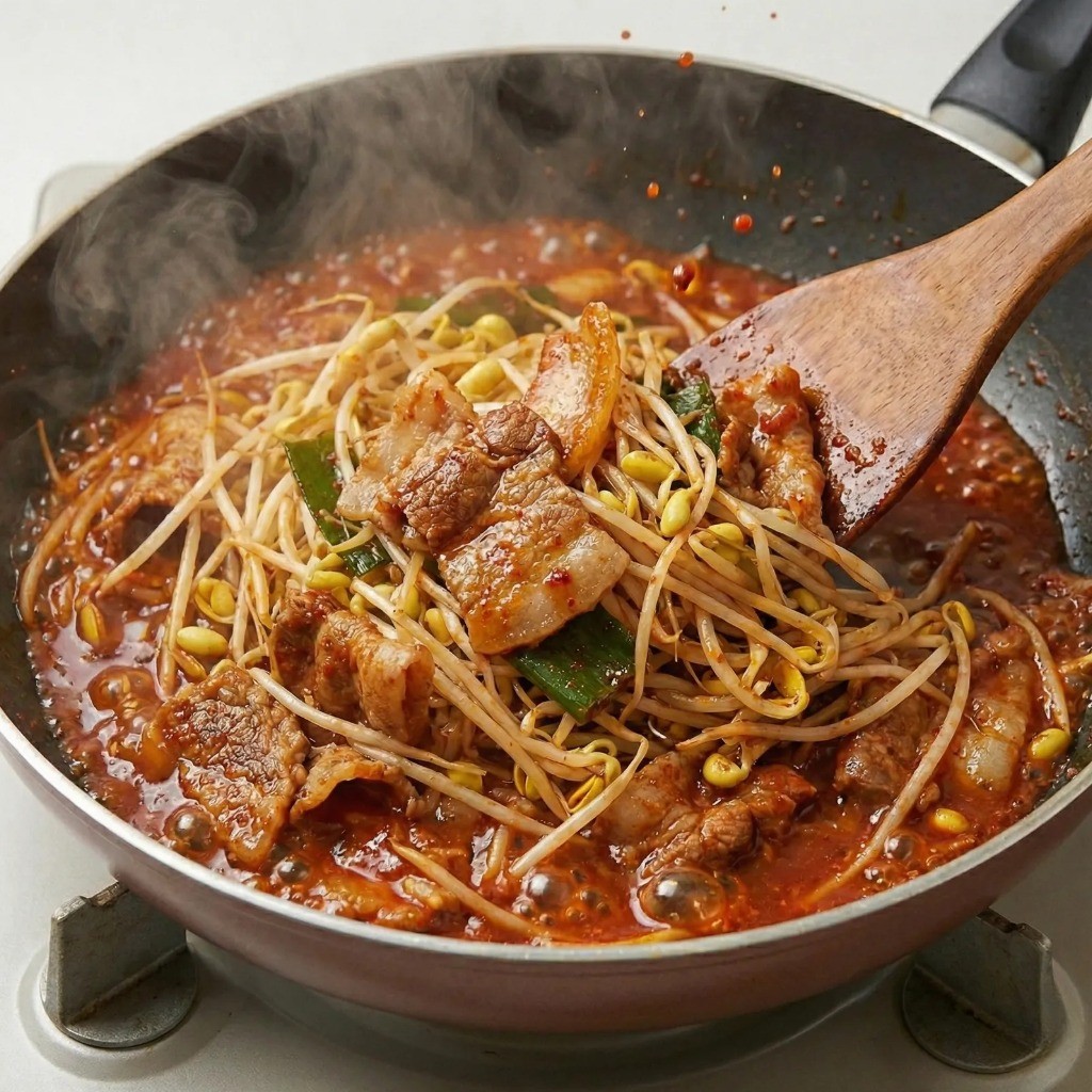 맛있게 볶아진 백종원 콩나물불고기 콩불 완성