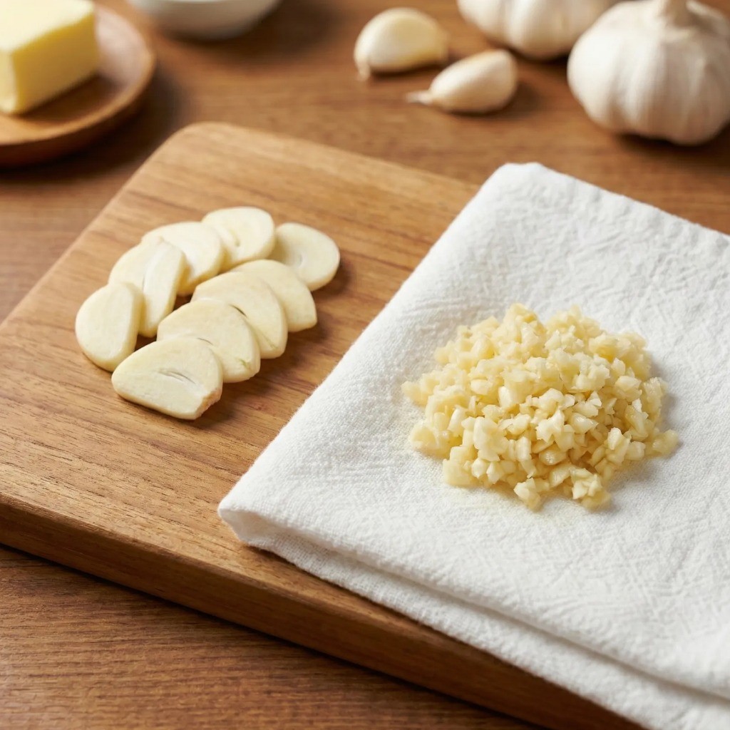 마늘볶음밥 재료 손질 - 편마늘 썰기와 다진마늘 물기 제거 방법