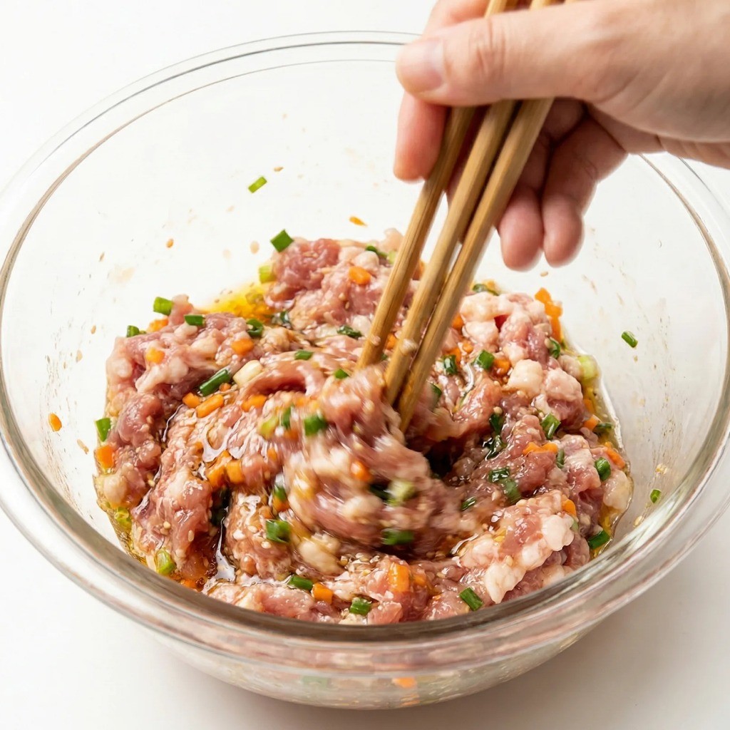 동그랑땡 반죽 만들기 - 돼지고기 뒷다리살과 지방 섞어 찰기 생기게 치대기