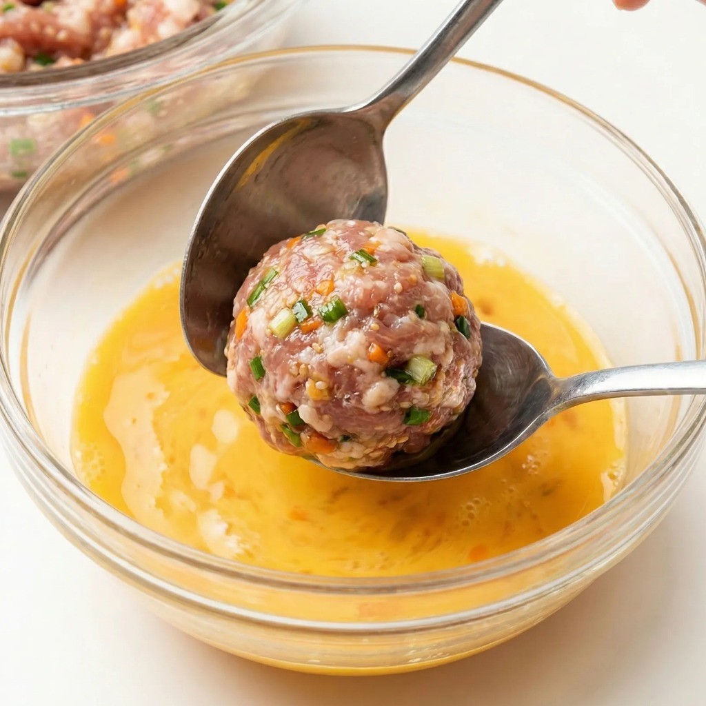 숟가락으로 동그랑땡 모양 만들기 - 손에 묻히지 않고 계란물 입히는 꿀팁