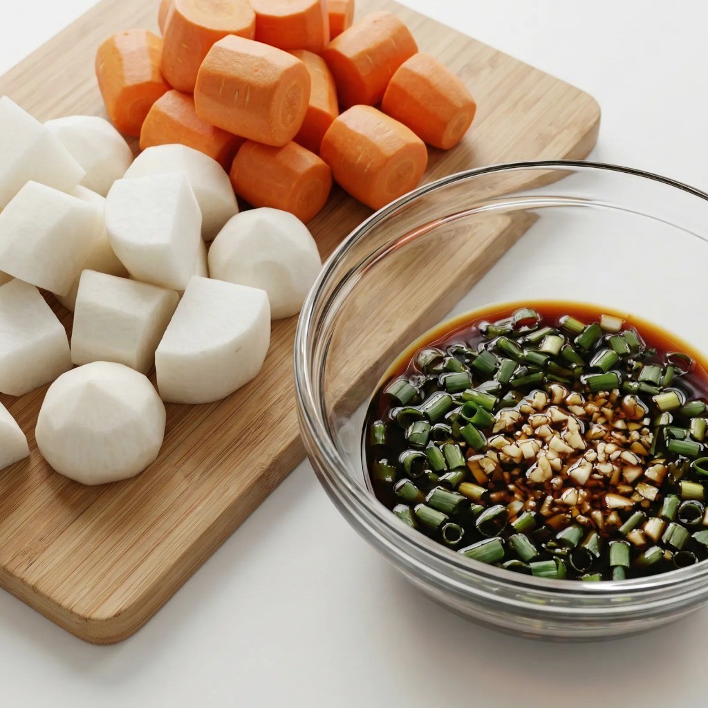 백종원 소갈비찜 만능 양념장 만들기 및 채소 모서리 다듬기