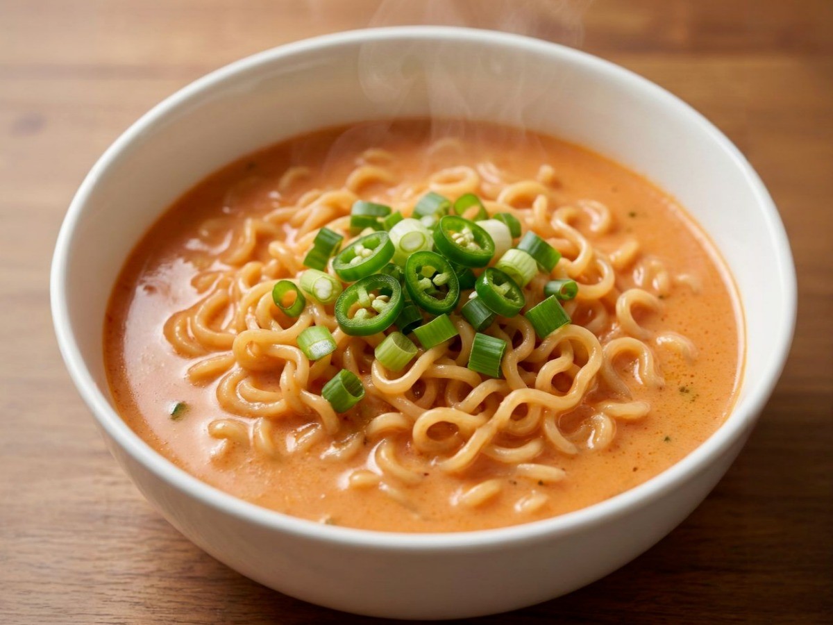 백종원 우유라면 완성 요리 사진, 집에서 만드는 투움바 파스타 맛 라면