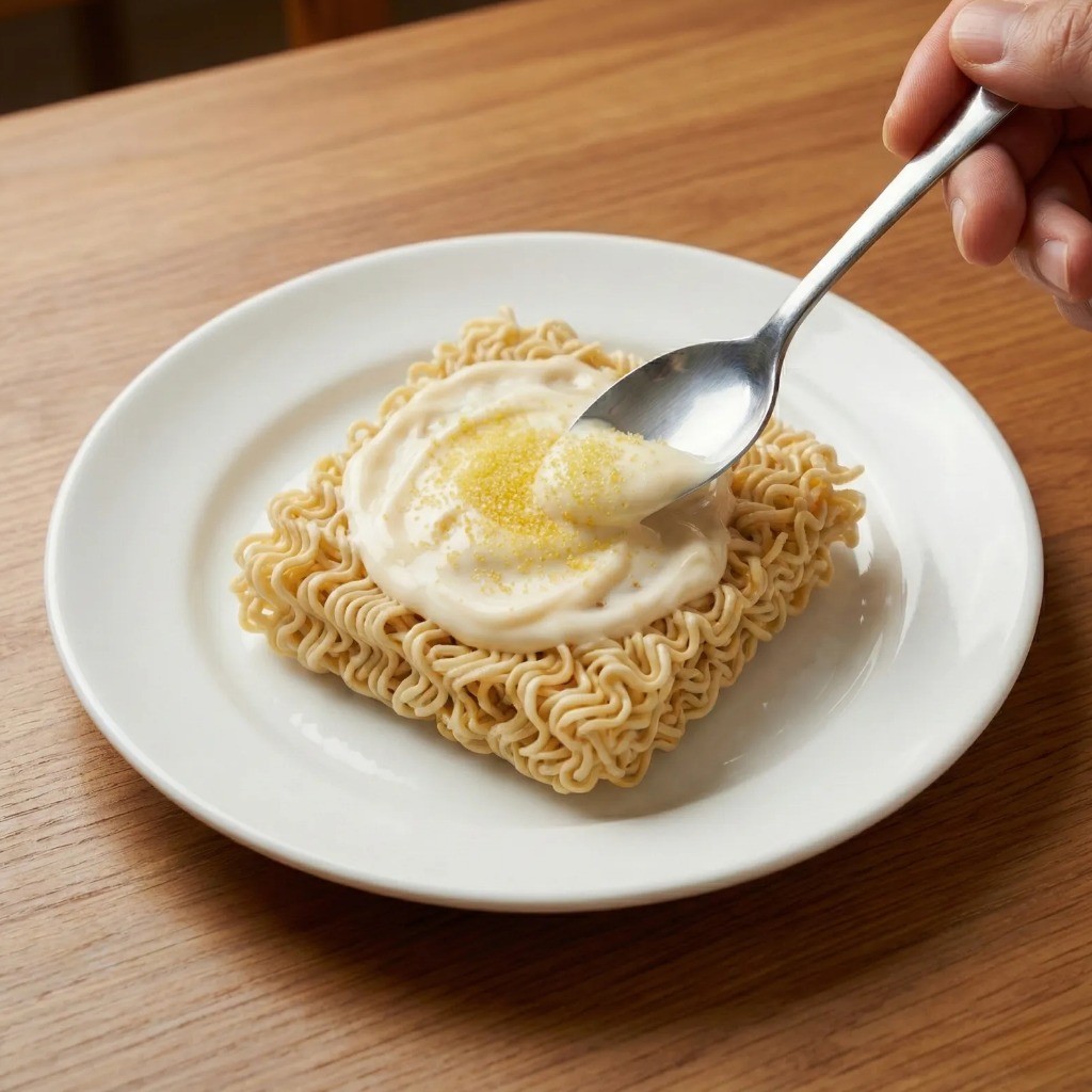 라면 뒤집어서 뒷면에도 마요네즈 설탕 소스 바르기