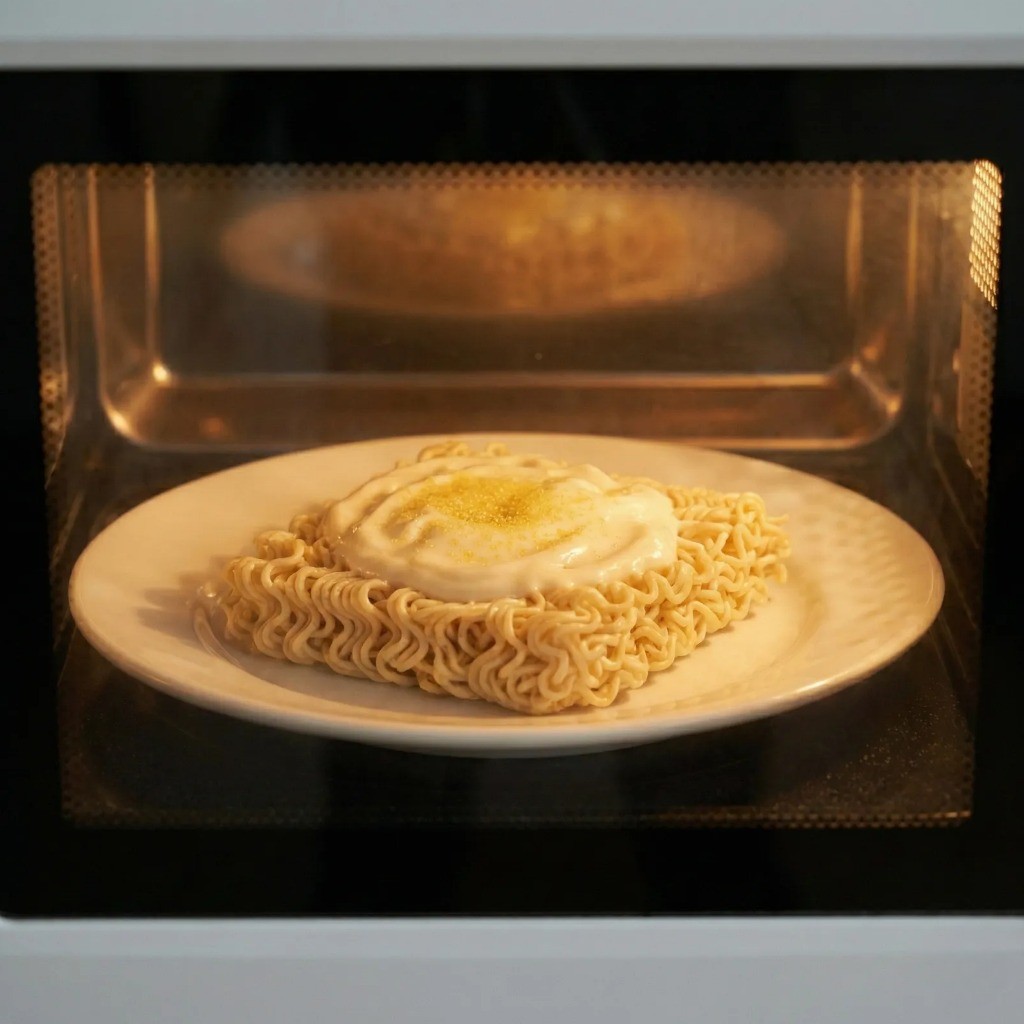 전자레인지 라면땅 조리 과정: 노릇해질 때까지 3분 굽기