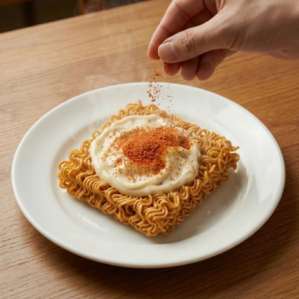 조리 후 라면 스프 뿌려 완성하는 설탕마요 라면땅 레시피