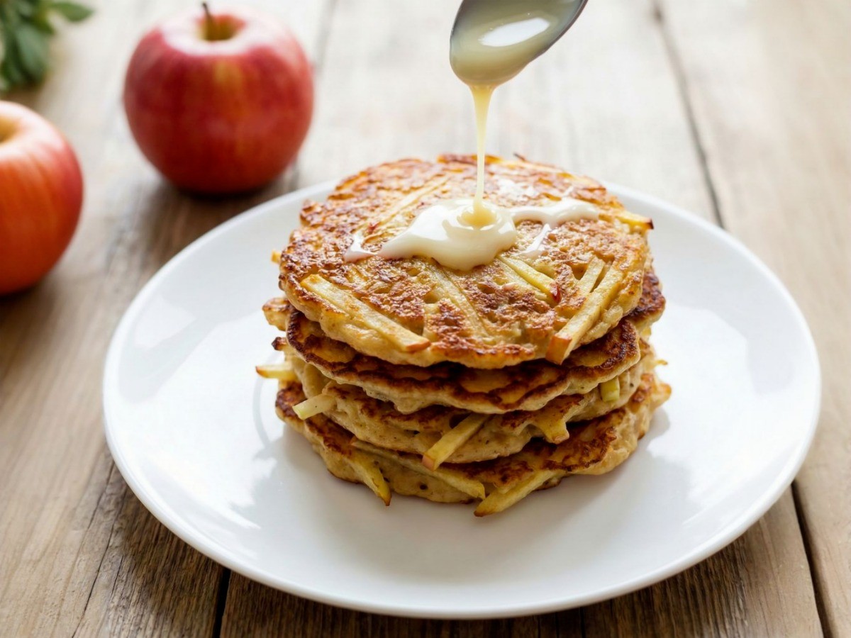 백종원 사과전 레시피 완성 사진: 노릇한 사과전과 연유 토핑