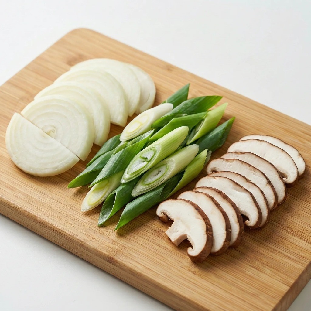 백종원 소불고기 레시피 재료 손질 양파 대파 표고버섯 채썰기