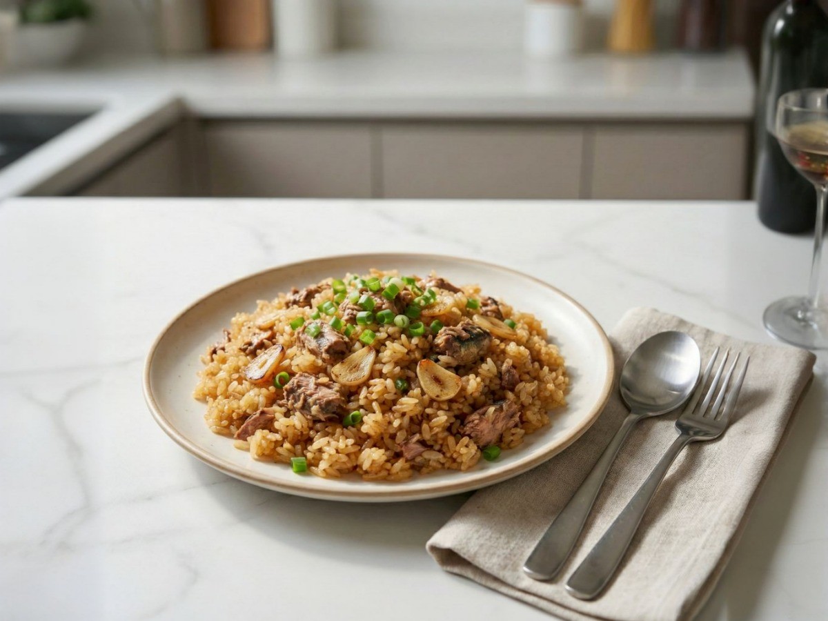 백종원 꽁치통조림 볶음밥 완성, 고소한 꽁치와 마늘의 조화가 돋보이는 한 그릇 요리