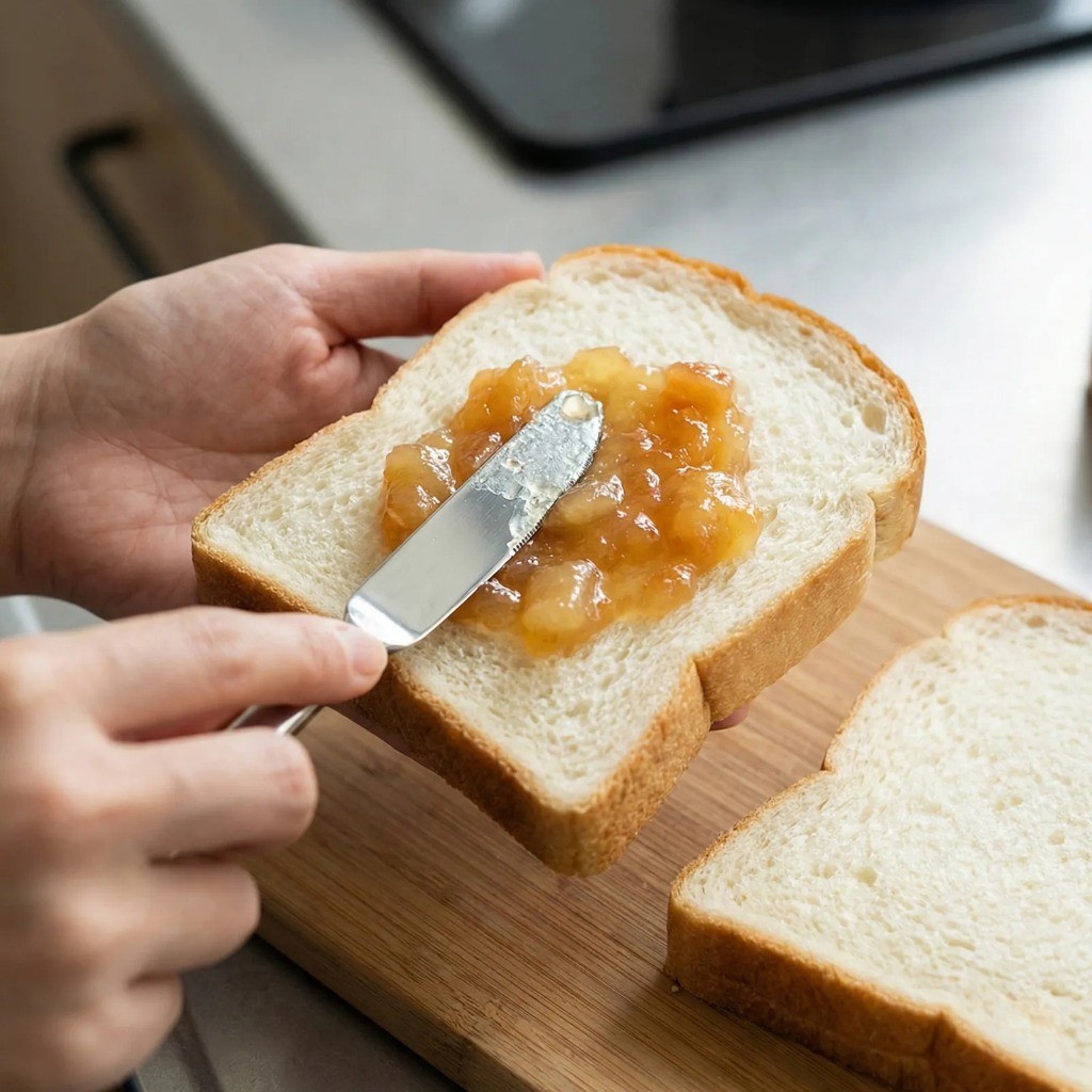 식빵에 잼을 바르는 모습