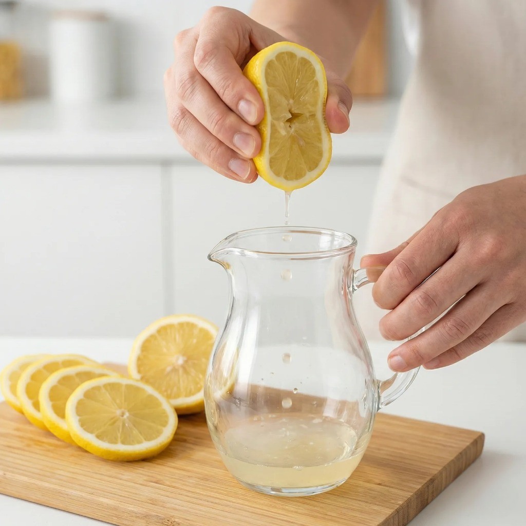 깻잎 모히또 재료 손질: 레몬 즙 짜기와 슬라이스 썰기