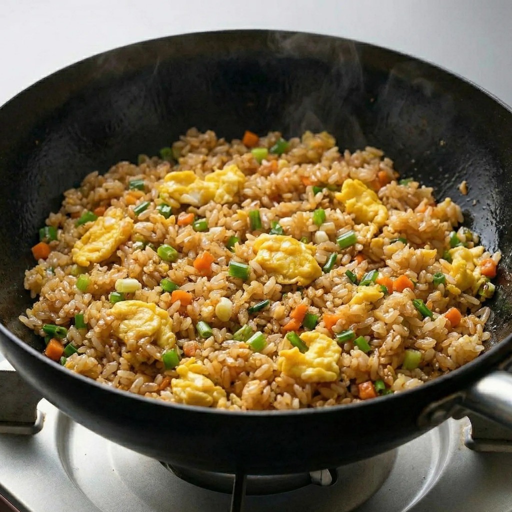 맛소금과 MSG로 간을 맞추고 참기름으로 마무리한 중국식 볶음밥