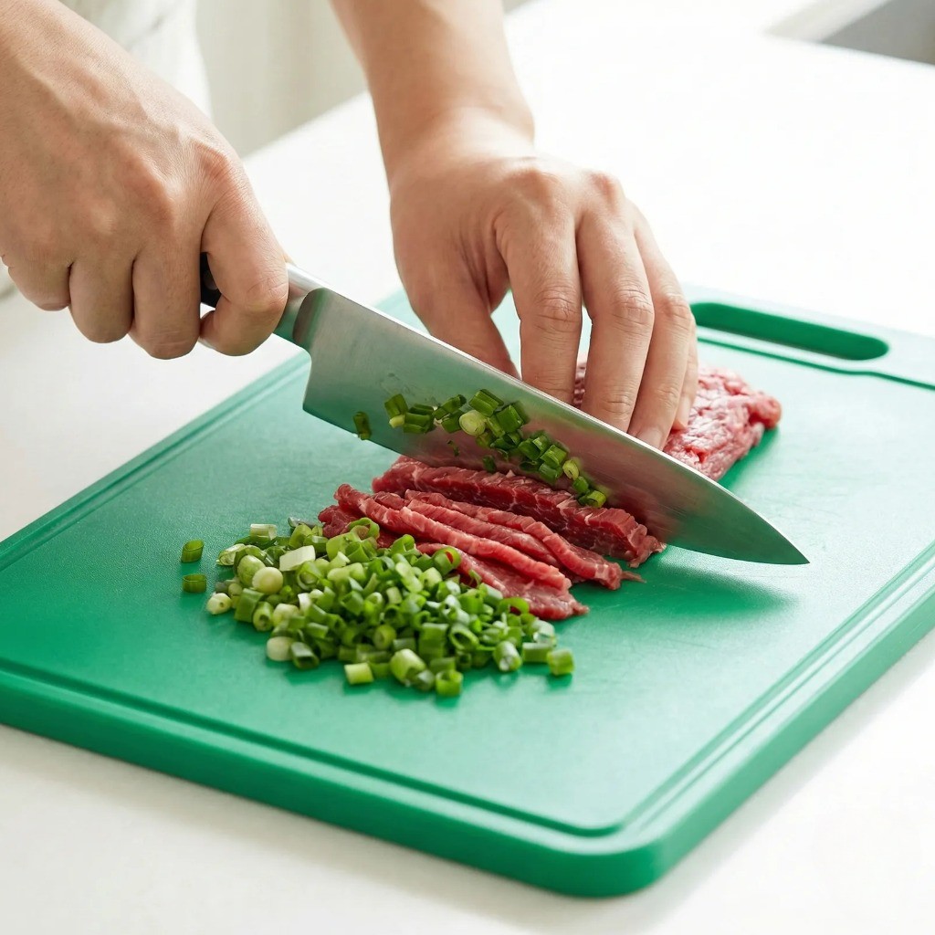 백종원 떡갈비 재료 손질, 대파와 소고기 불고기감 잘게 다지는 과정