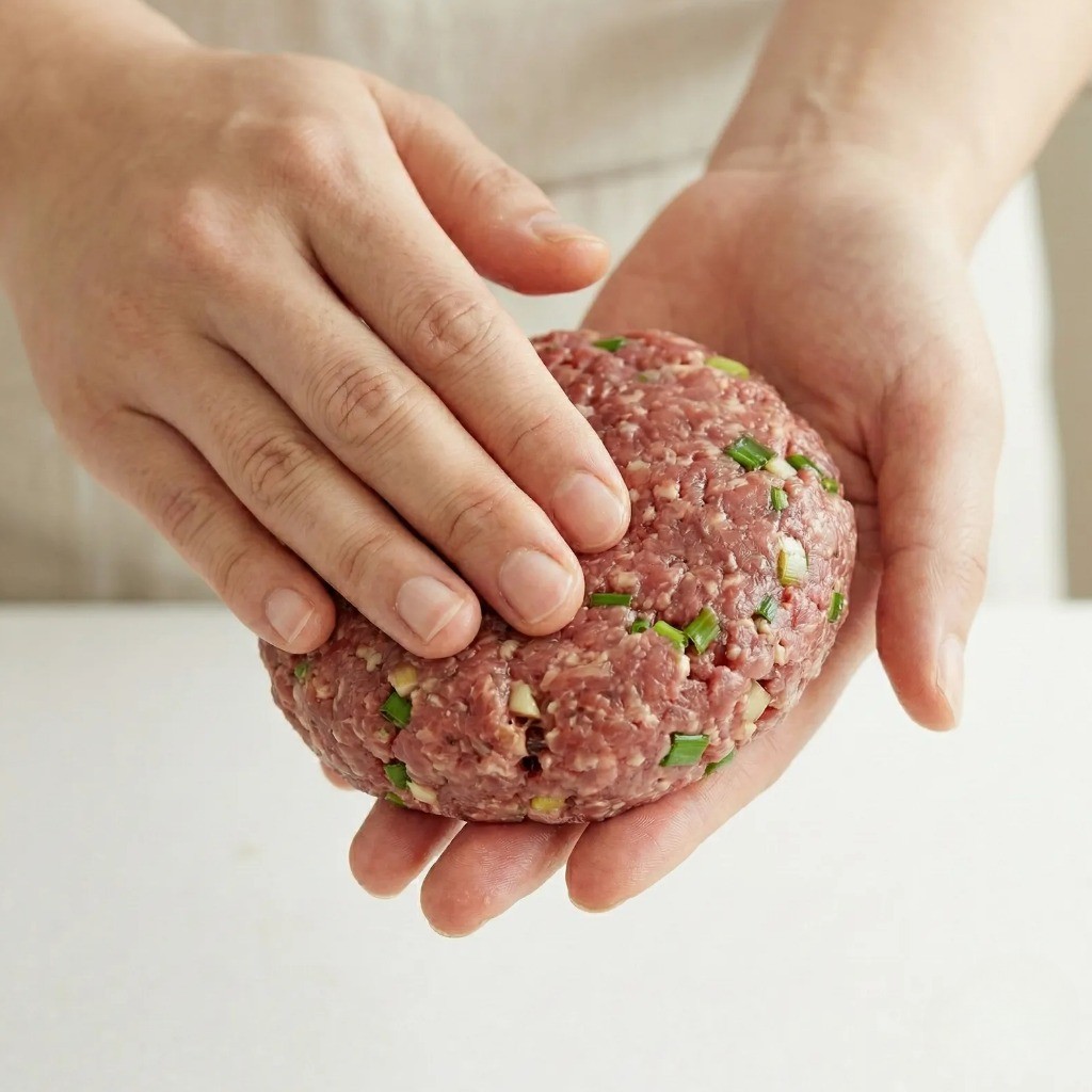수제 떡갈비 모양 빚기, 야구공 크기로 두툼하게 만든 고기 패티