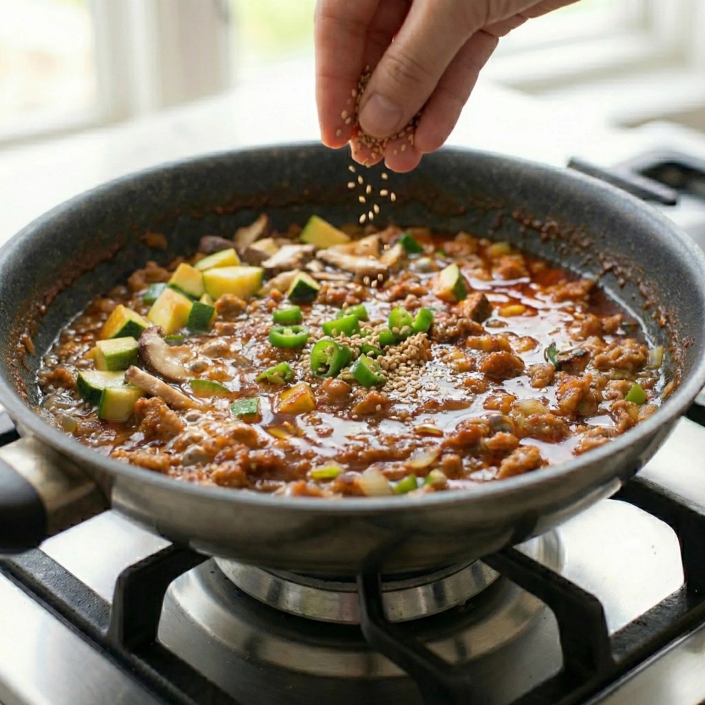 청양고추와 참기름을 넣어 매콤함과 고소함을 더해 완성한 고기쌈장
