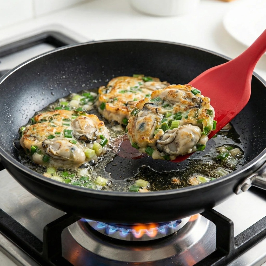 바삭하게 굴전 굽기 - 식용유를 넉넉히 두르고 센 불에 튀기듯 조리하는 과정