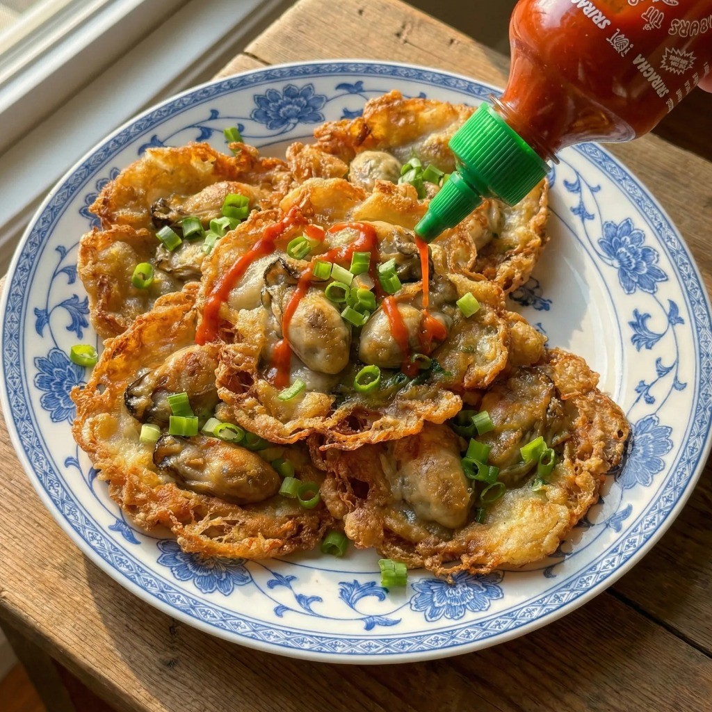 스리라차 소스를 곁들인 홍콩식 굴전 - 느끼함을 잡아주는 소스 조합