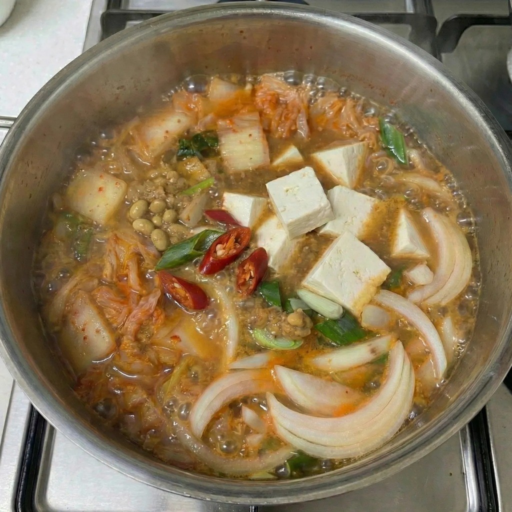 백종원 청국장 레시피 마무리 두부 넣고 완성한 모습