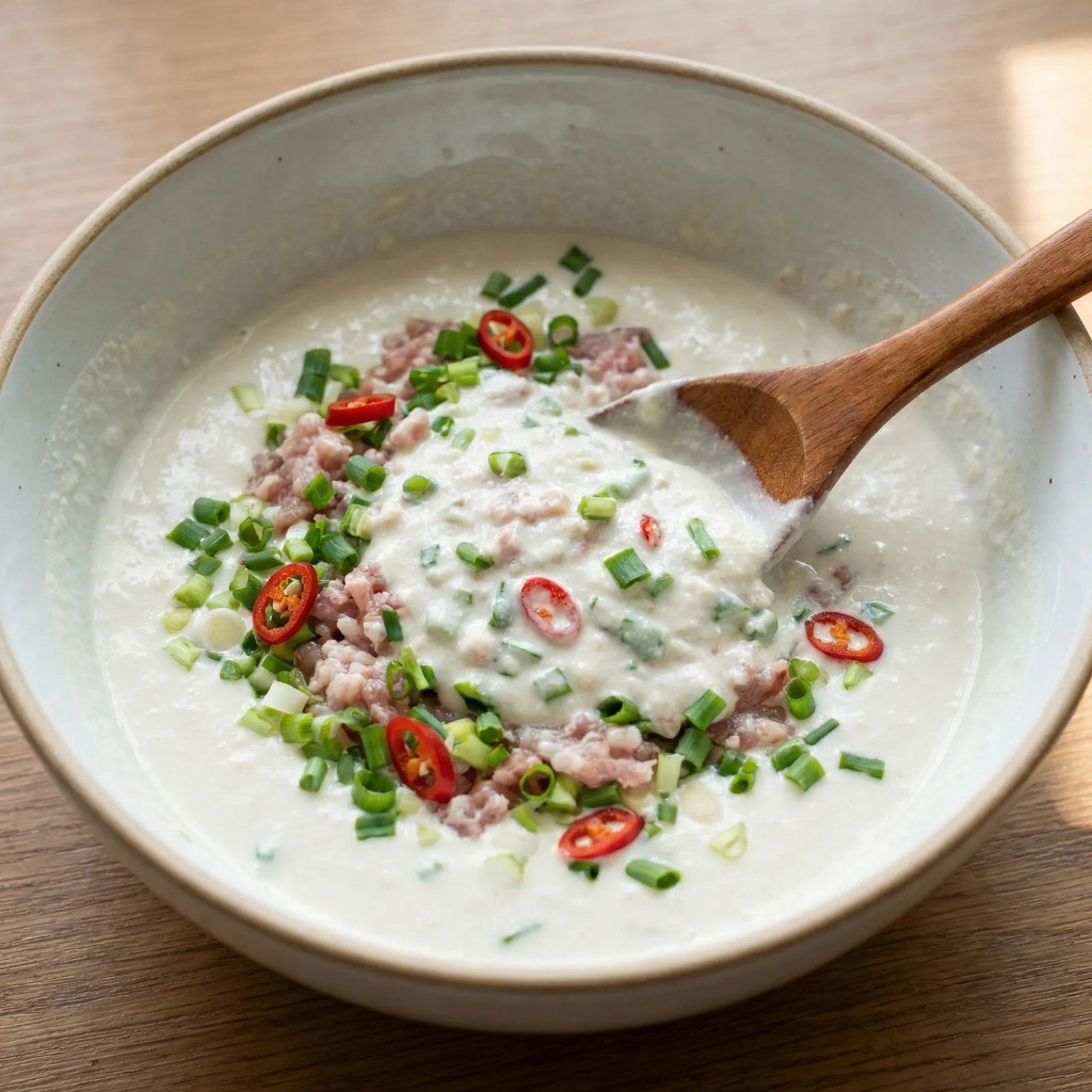 콩전 만들기 3단계 - 다진 돼지고기와 채소 넣어 반죽하기