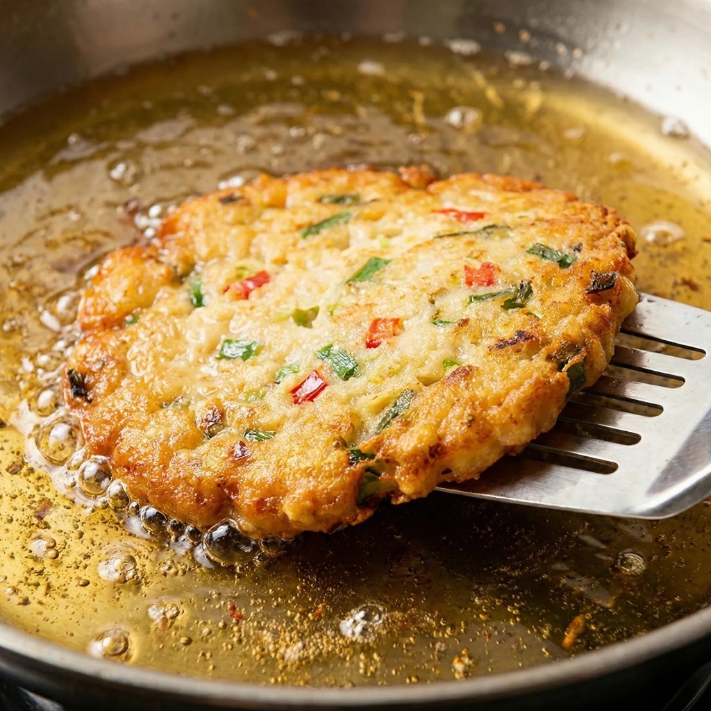 콩전 만들기 4단계 - 프라이팬에 식용유 두르고 노릇하게 굽기