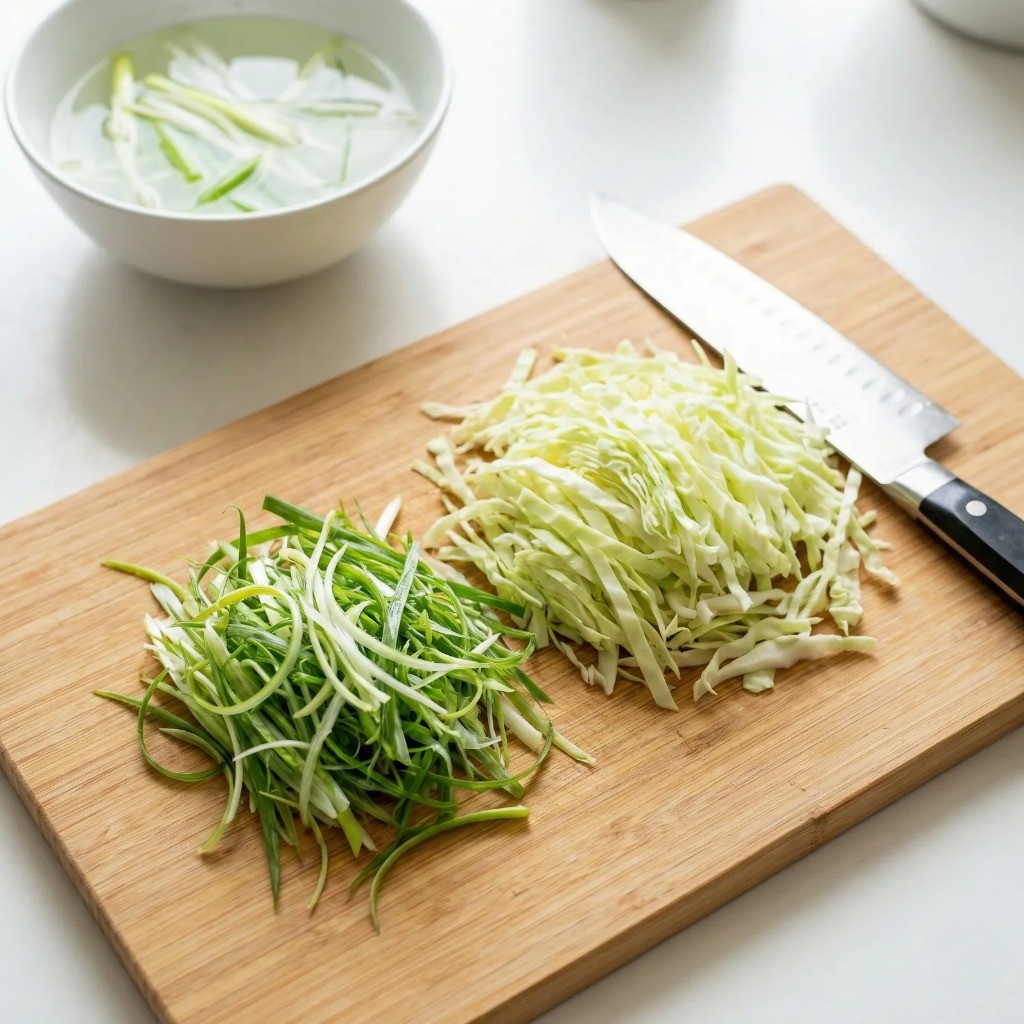 백종원 파채무침 핵심 비법 재료인 파채와 양배추 채 손질 과정