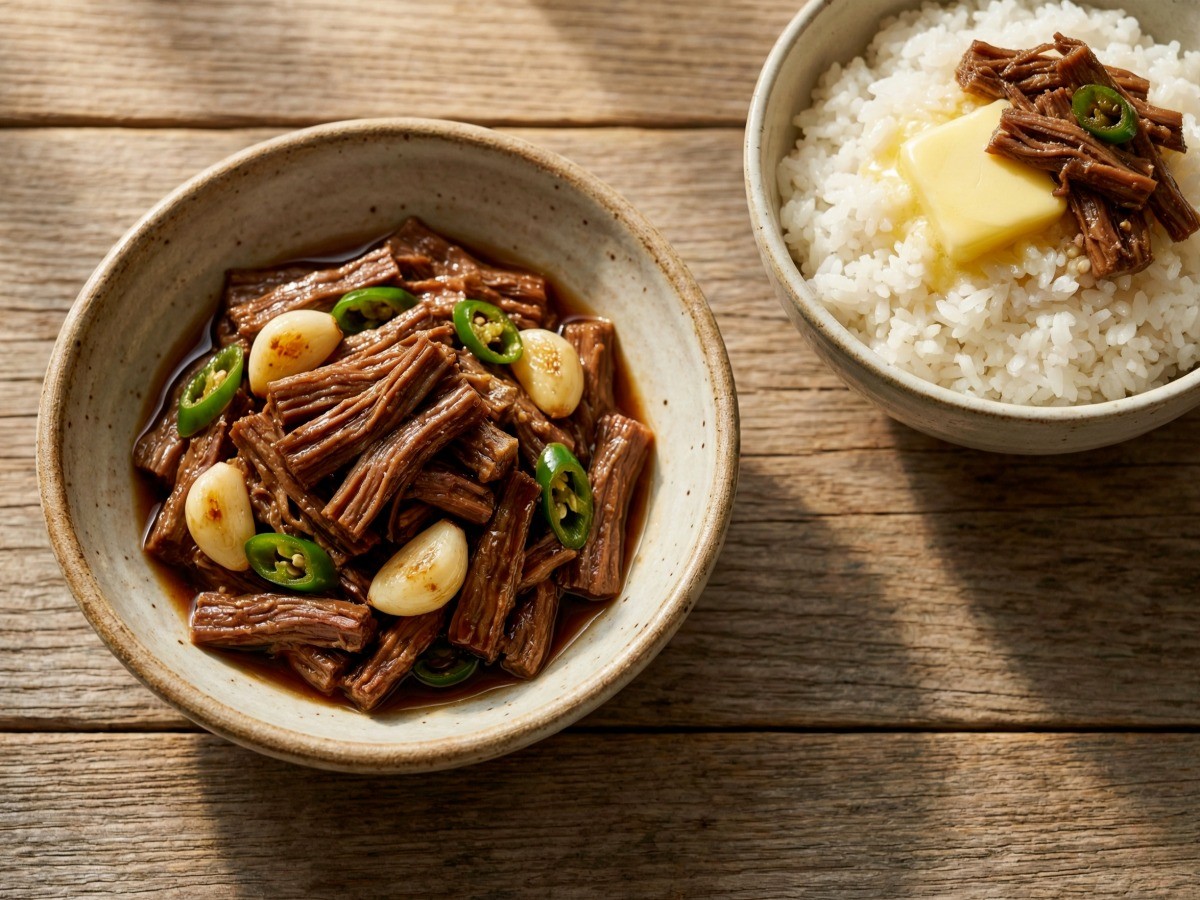 백종원 소고기 장조림 완성 - 버터 비빔밥과 윤기 흐르는 홍두깨살 반찬
