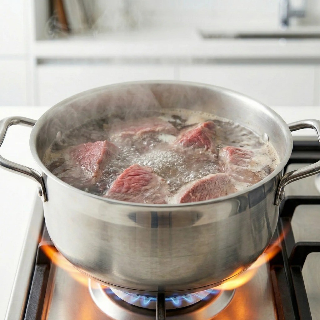 소고기 장조림 잡내 제거를 위한 끓는 물 데치기 과정