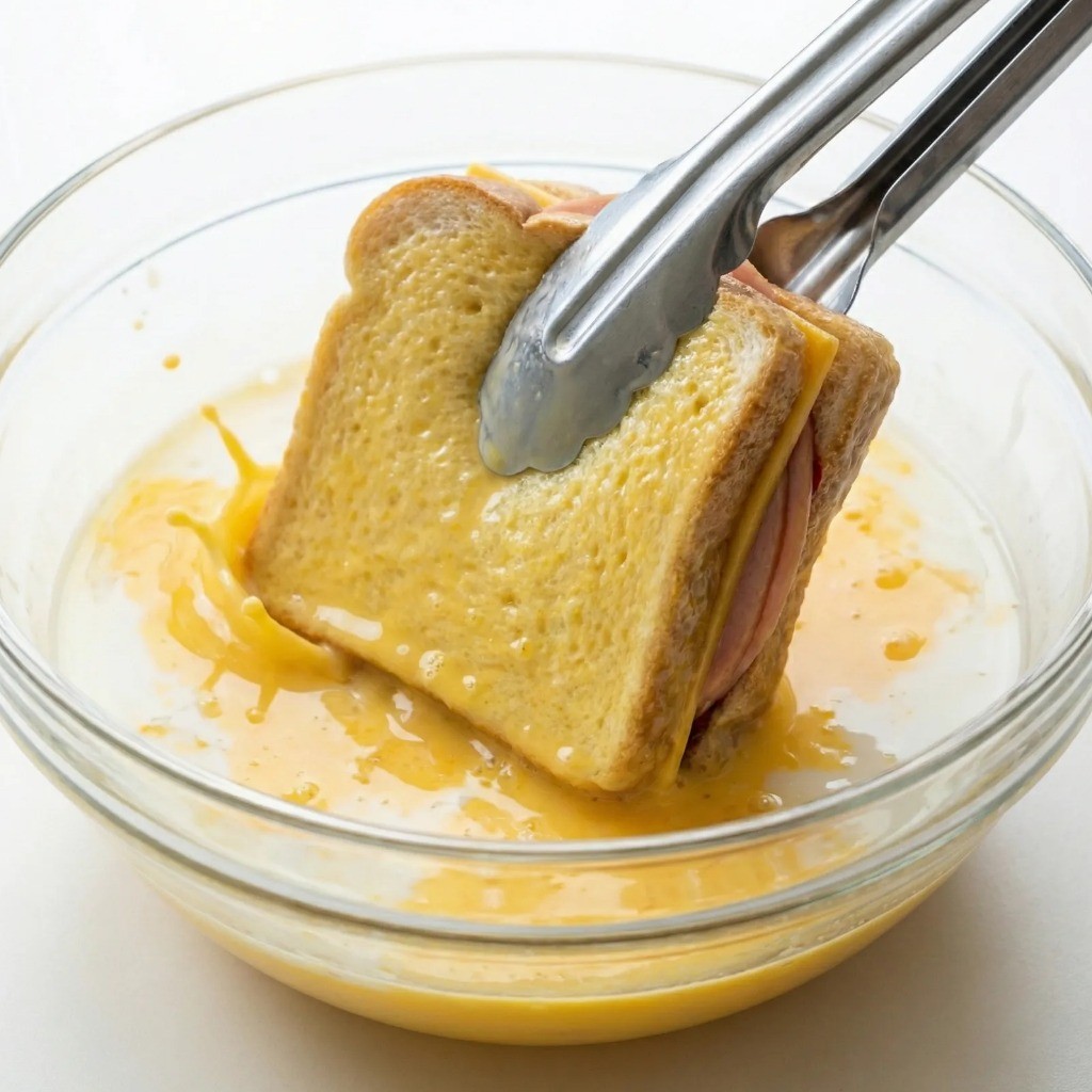 몬테크리스토 샌드위치 달걀물 우유 적시기 과정