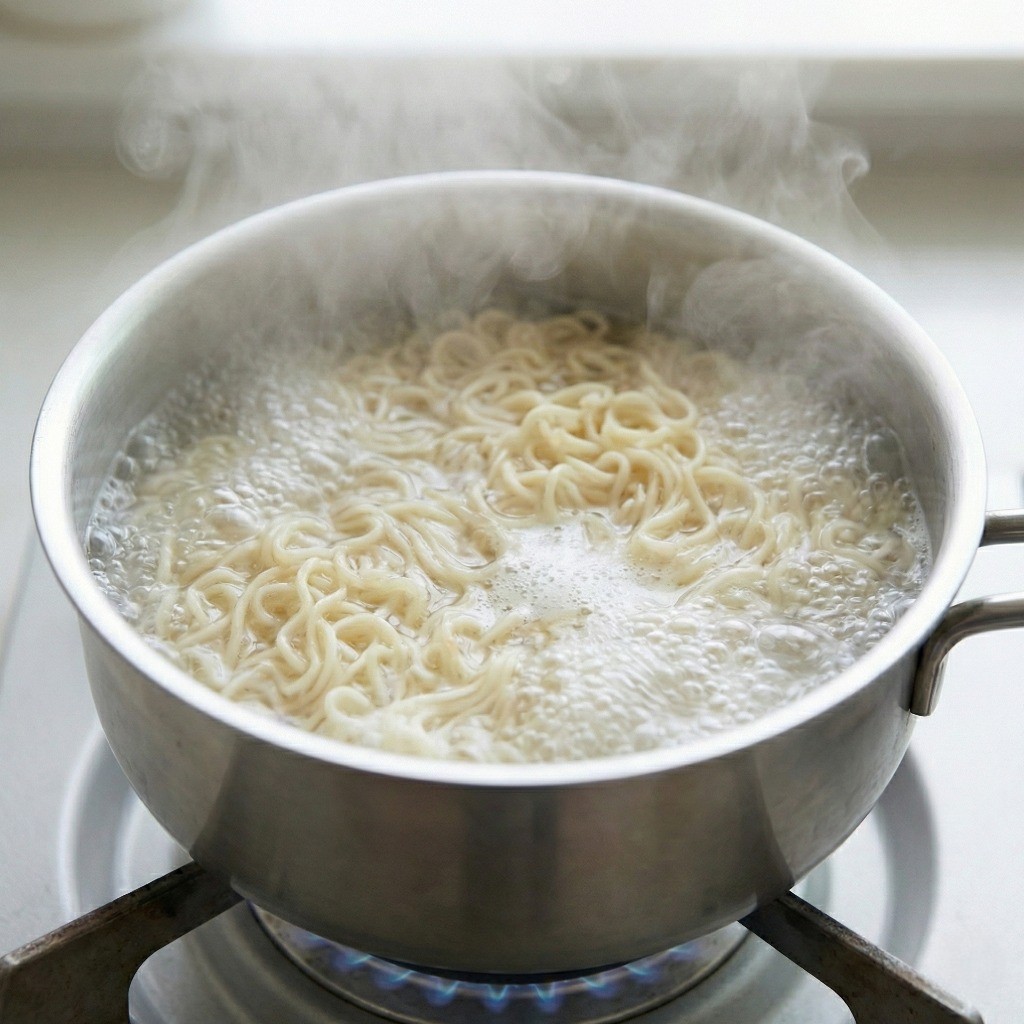 비빔면 끓이는 법, 끓는 물에 면 3분 30초 삶기