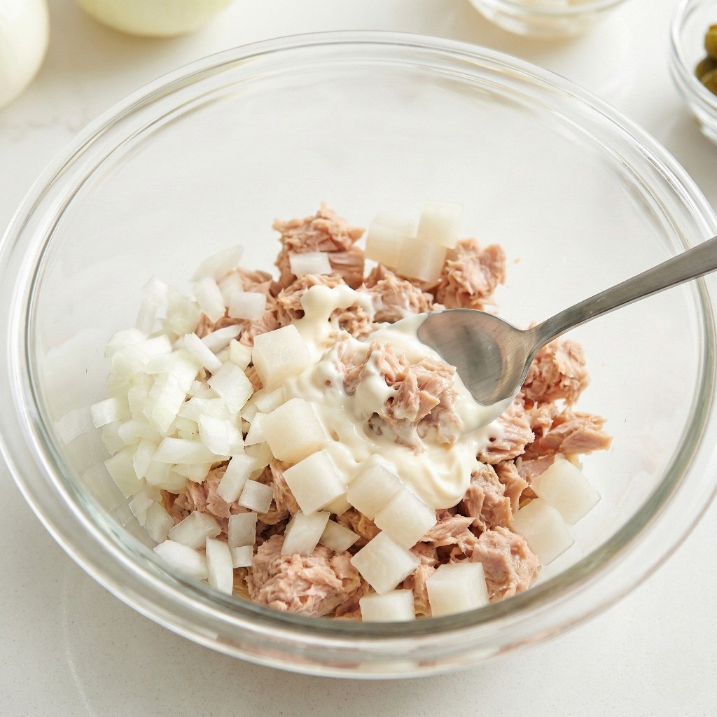 참치마요 소스 만들기, 기름 뺀 참치에 마요네즈와 설탕 섞기