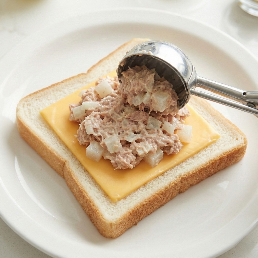 튜나 멜트 토스트 만드는 법, 식빵에 치즈와 참치마요 속 채우기