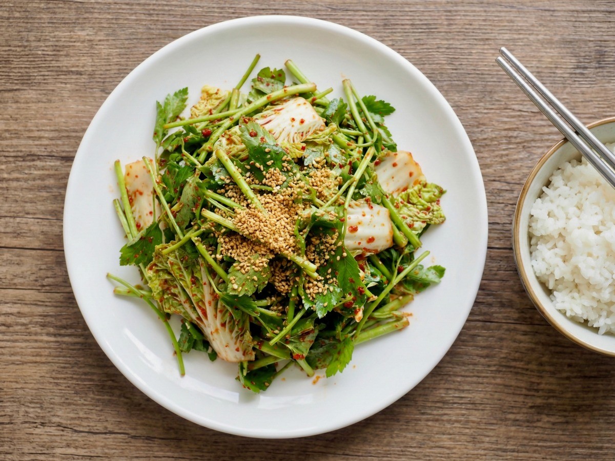 백종원 만능 양념장으로 무친 향긋한 봄나물 봄동 겉절이 완성 접시