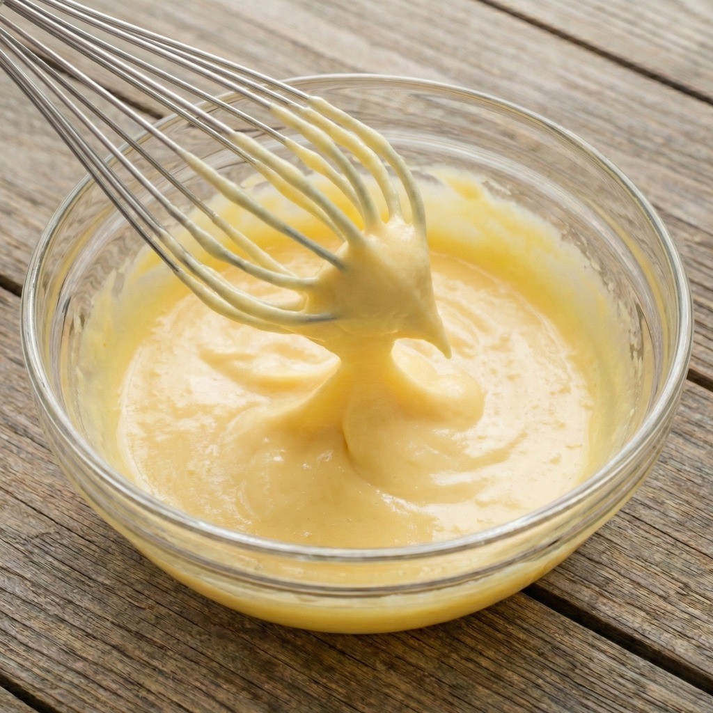 지속적인 저어주기로 꾸덕하고 크리미해진 마요네즈 질감