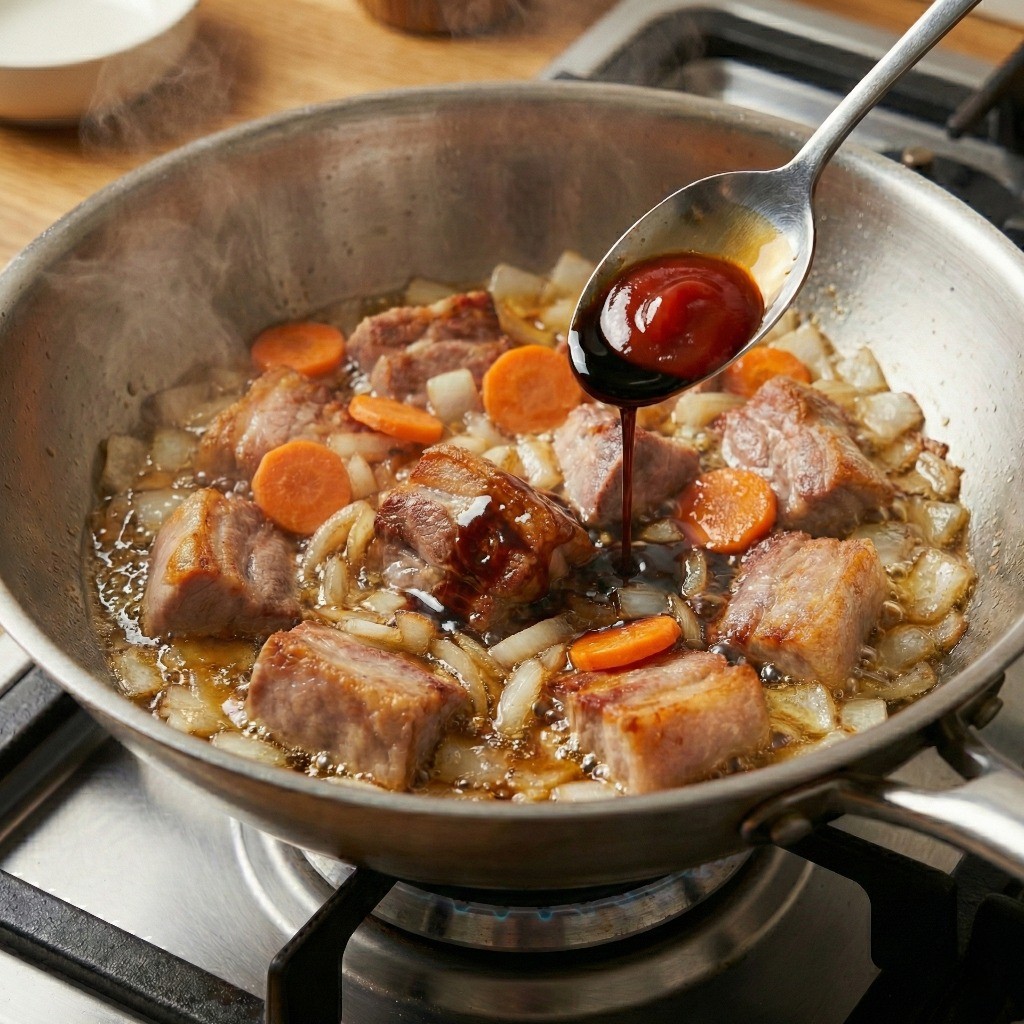 백종원 카레 꿀팁: 볶은 재료에 진간장과 케첩 넣어 감칠맛 더하기