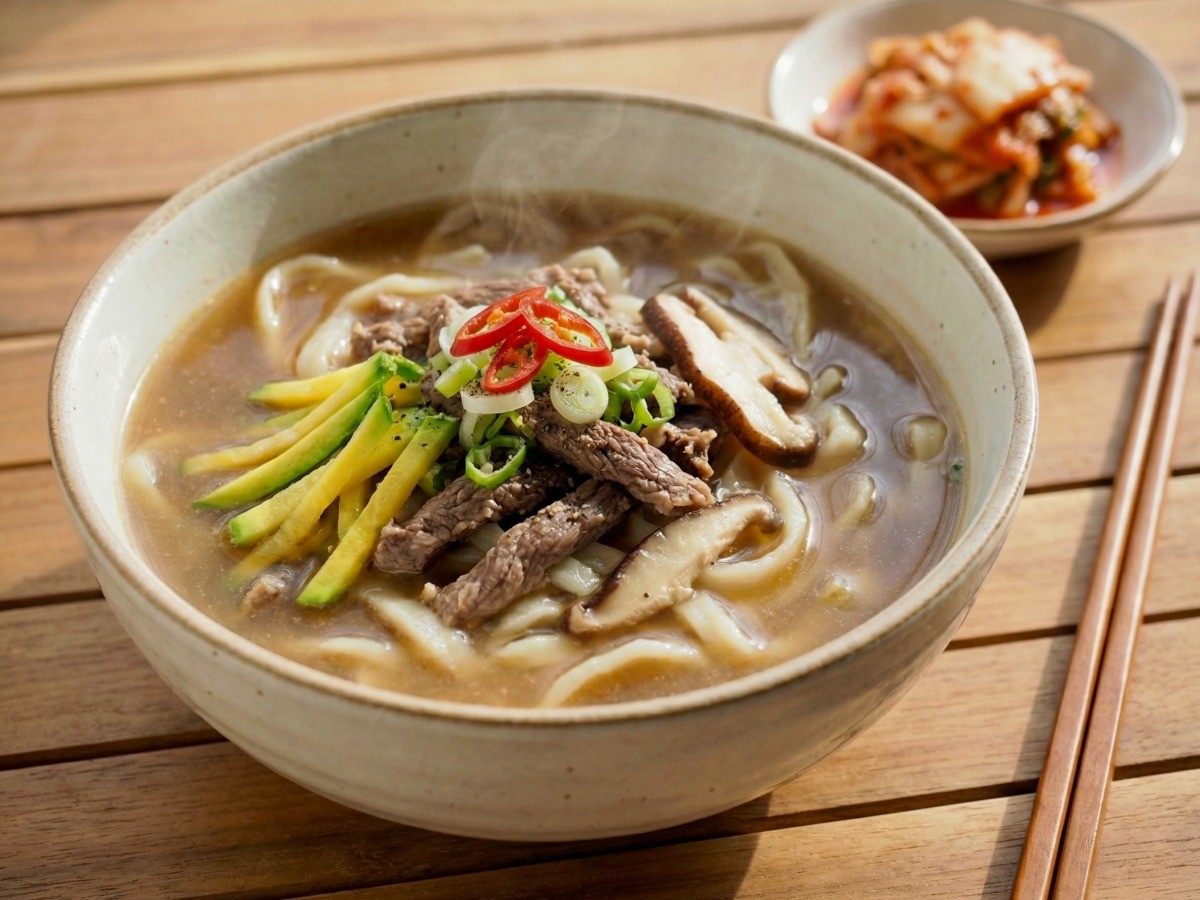 백종원 소고기 칼국수 레시피로 완성한 진하고 고소한 국물의 칼국수 완성 사진