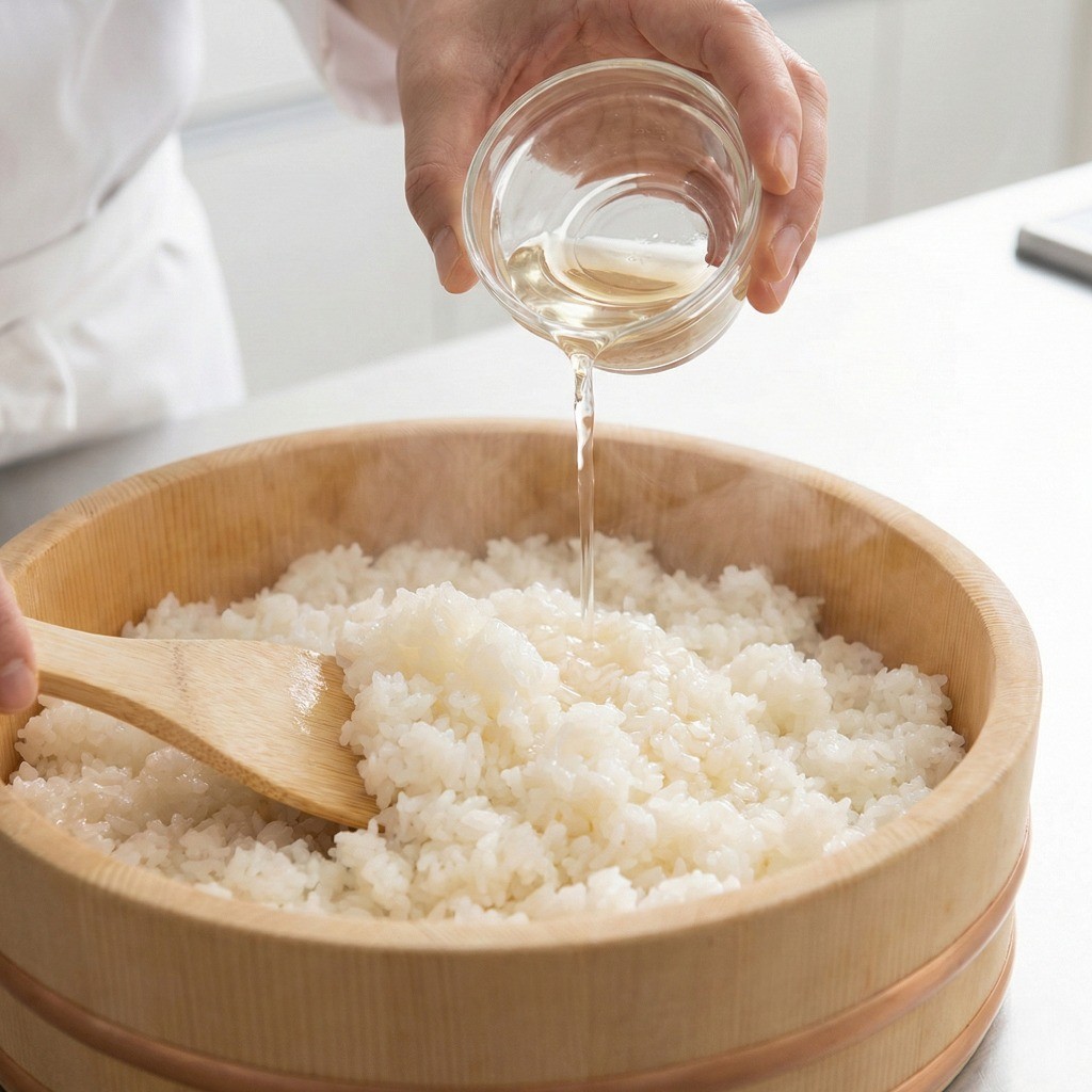 백종원 캘리포니아 롤 레시피 1단계: 단초물로 밥을 비벼 밑간하는 조리 과정