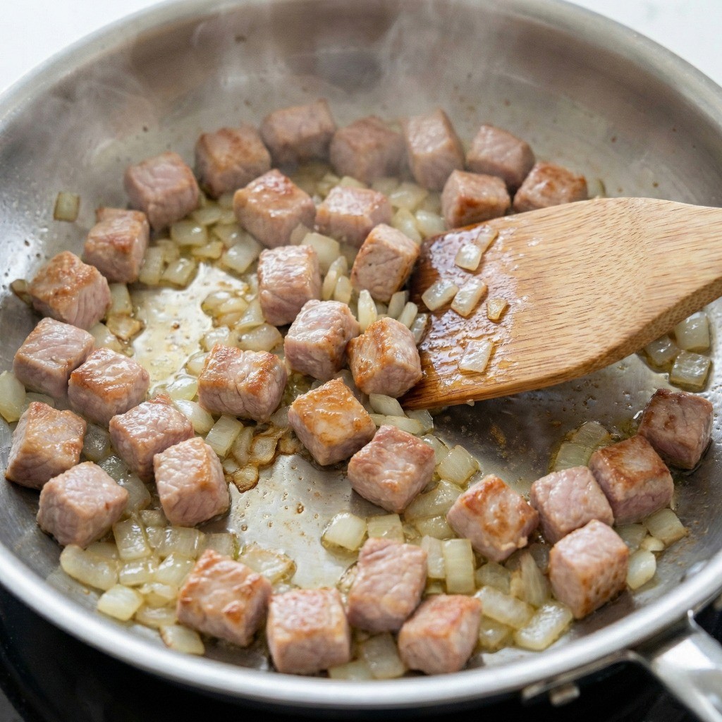 돼지고기와 양파 볶기 - 마이야르 반응으로 감칠맛 내는 스튜 조리 과정