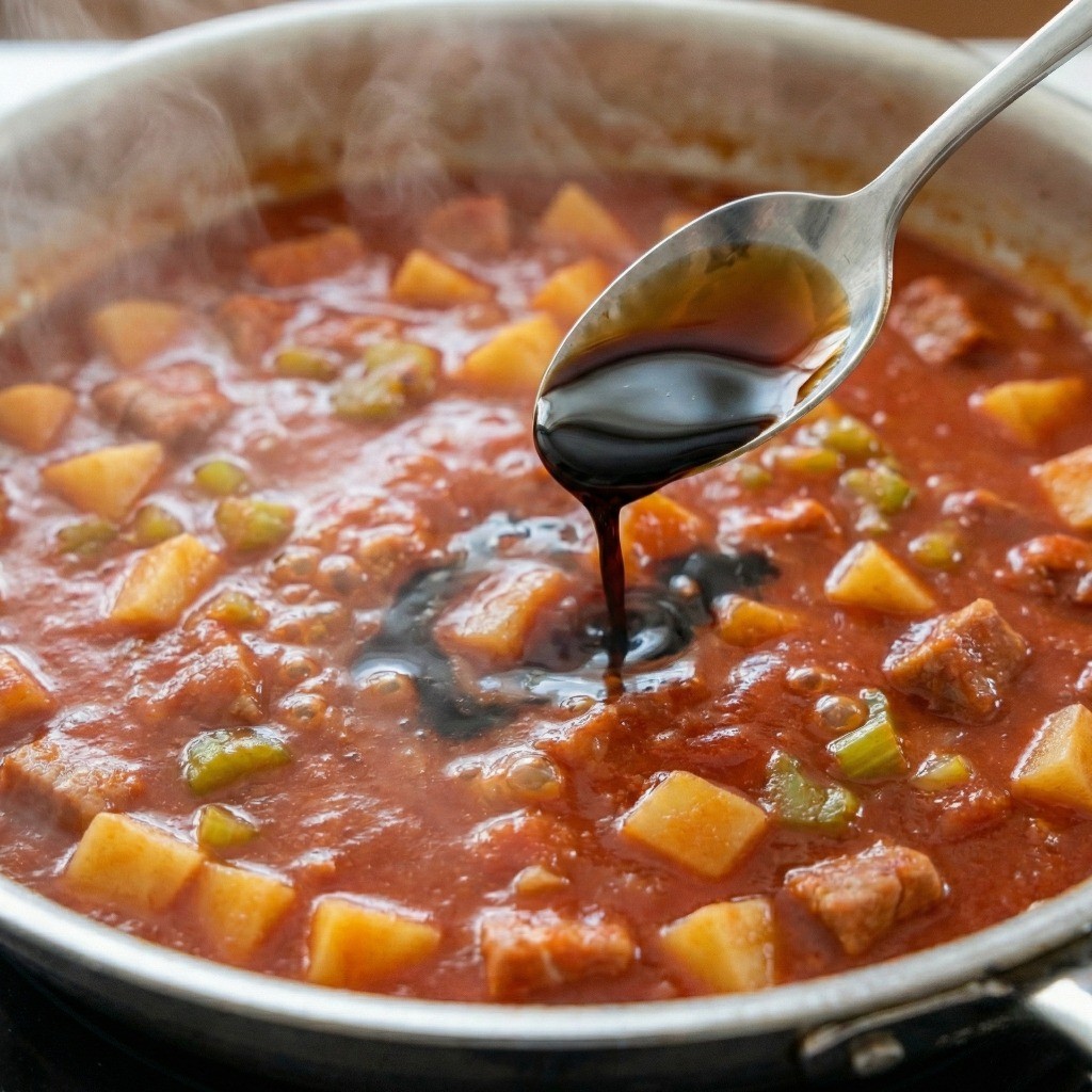 토마토 스튜 양념하기 - 케첩, 간장, 식초로 새콤달콤한 맛 내기