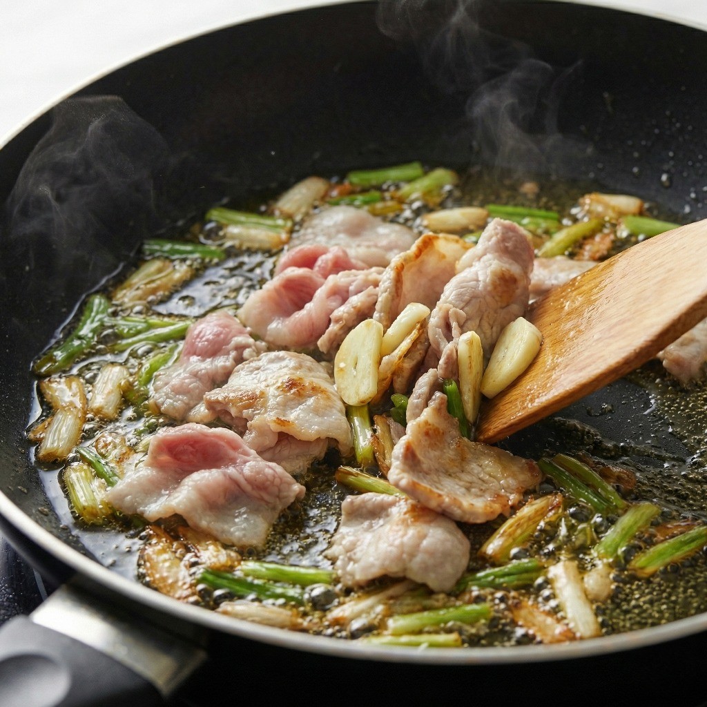 돼지고기 마늘 볶기 - 잡내 제거와 풍미를 위한 과정