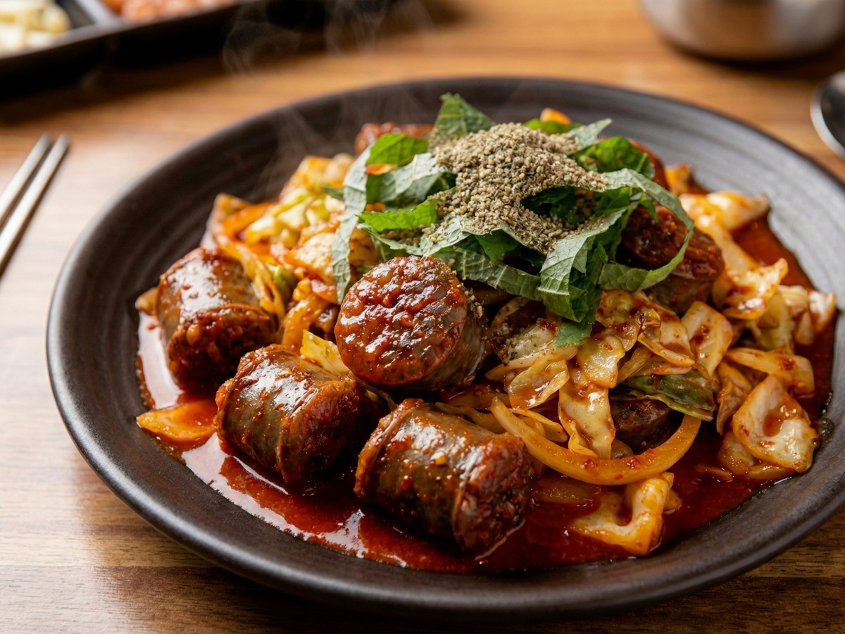 백종원 레시피로 만든 매콤하고 고소한 순대볶음 완성 접시