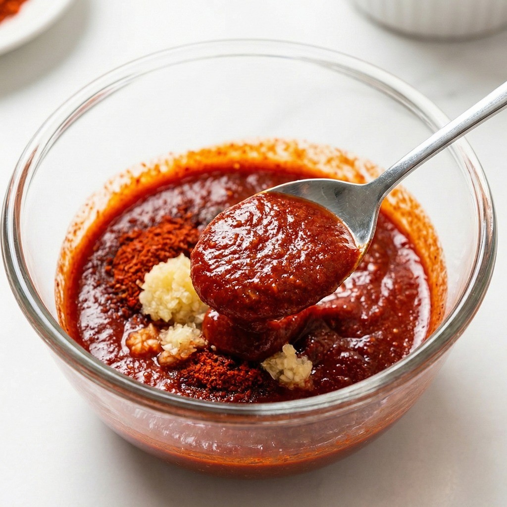 간장, 설탕, 고추장 등을 섞어 백종원 순대볶음 양념장을 만드는 과정