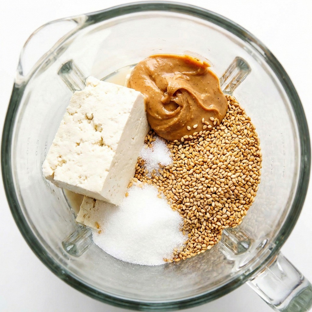 두부 콩국수 재료 믹서기에 넣기 - 두부, 땅콩버터, 통깨, 설탕, 소금 황금비율