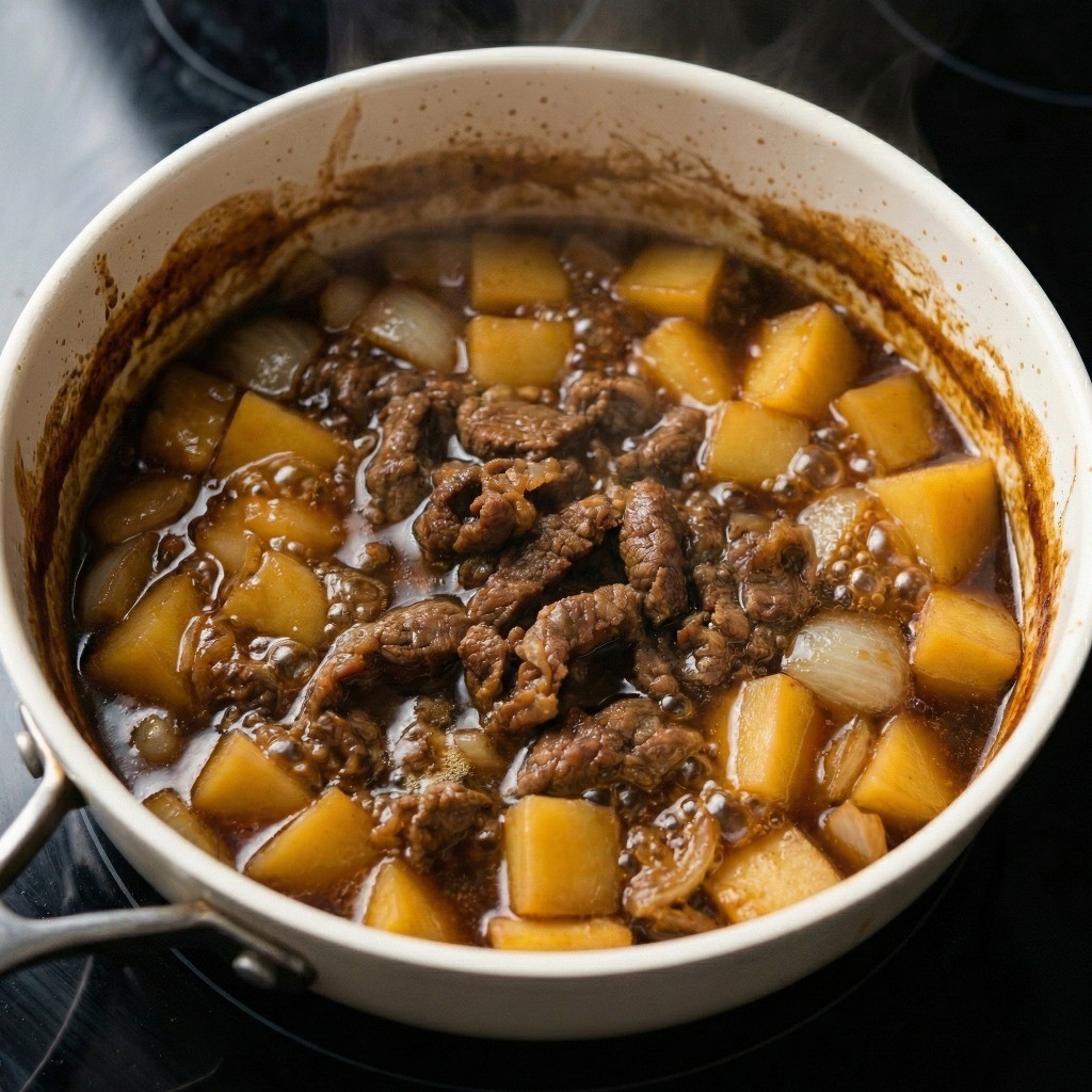 국물이 자작하게 졸아든 맛있는 소고기 감자조림 조리 과정